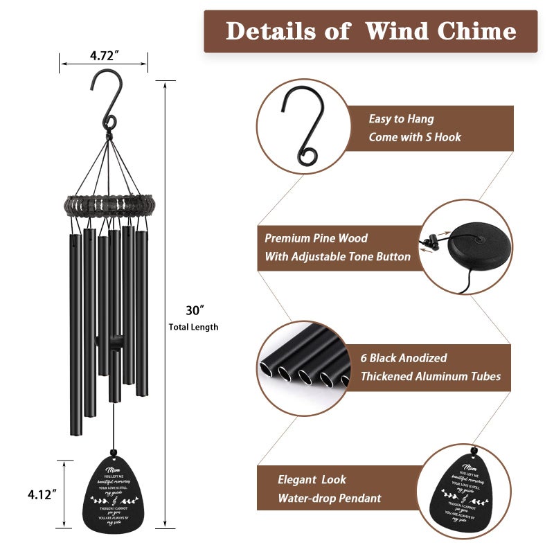 Soopau Sympathy Gifts for Loss of Mom  30"" Metal Memorial Wind Chimes for Loss of Mother  Loss of a Mother Sympathy Gifts  Windchimes in Memory of Mom - Image 4